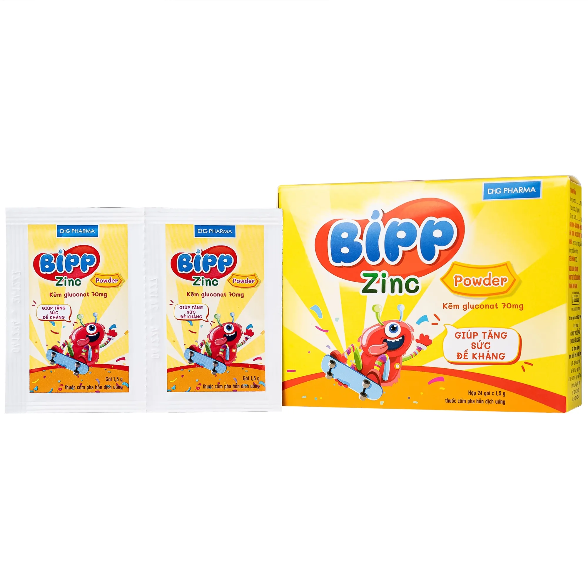 Hình ảnh Thuốc Bipp zinc powder 70mg DHG giúp bổ sung kẽm, tăng cường sức để kháng cho trẻ em (24 gói x 1.5g)