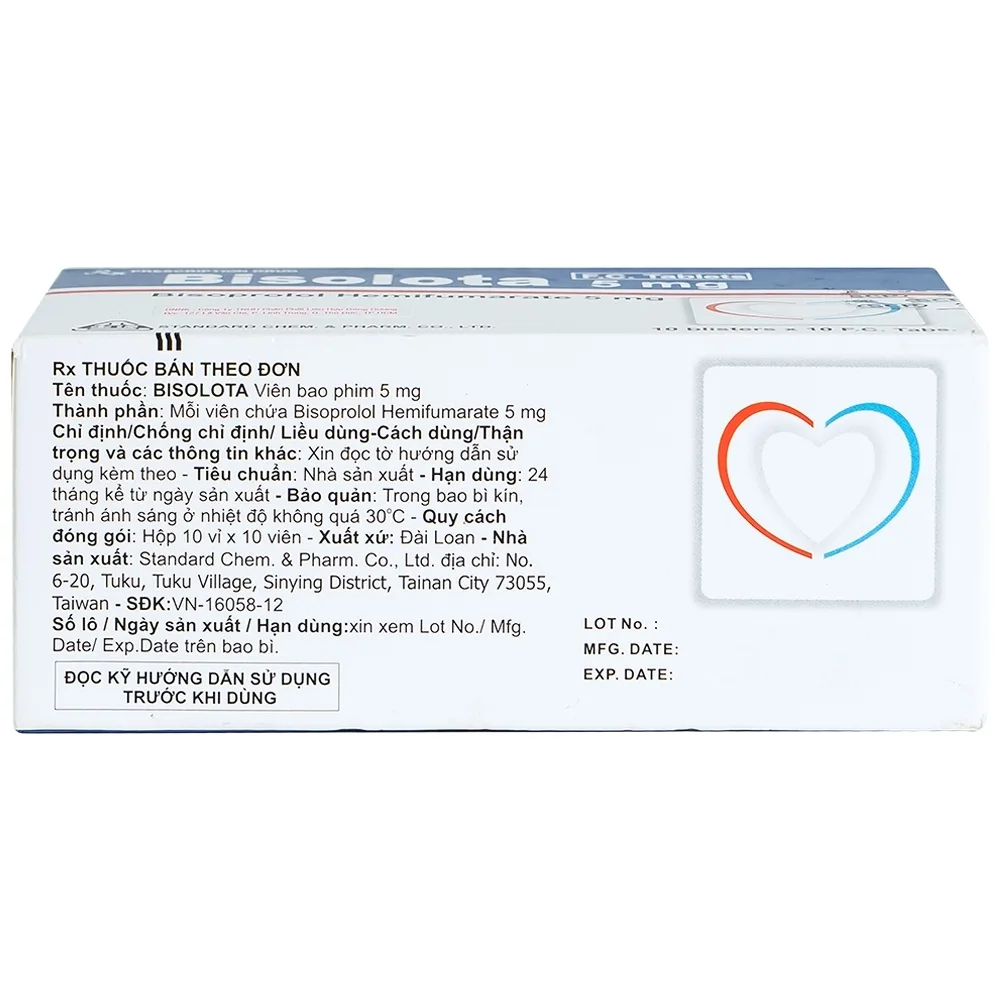 Hình ảnh Thuốc Bisolota 5mg điều trị cao huyết áp (10 vỉ x 10 viên)