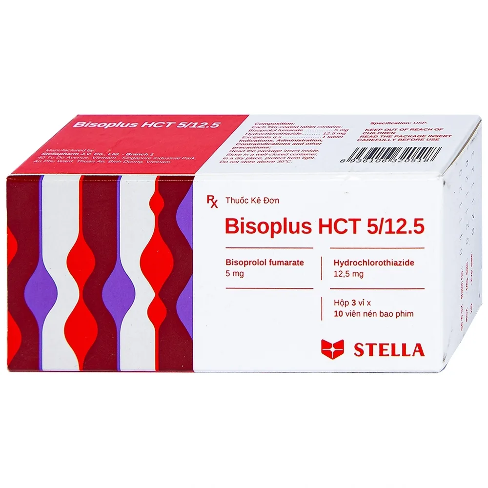 Hình ảnh Thuốc Bisoplus HCT 5/12.5 Stella điều trị tăng huyết áp (3 vỉ x 10 viên)
