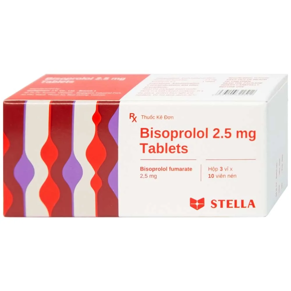 Hình ảnh Thuốc Bisoprolol 2.5mg Tablets Stella điều trị tăng huyết áp, đau thắt ngực mạn tính ổn định (3 vỉ x 10 viên)