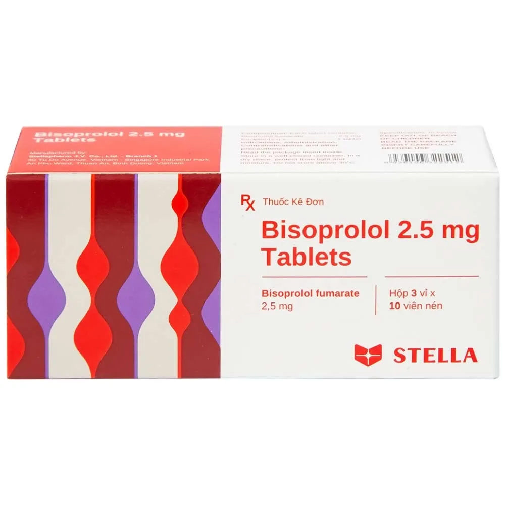 Hình ảnh Thuốc Bisoprolol 2.5mg Tablets Stella điều trị tăng huyết áp, đau thắt ngực mạn tính ổn định (3 vỉ x 10 viên)