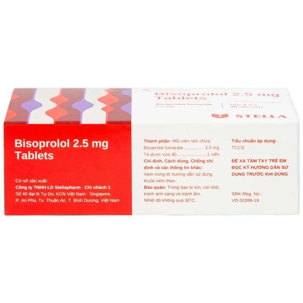 Hình ảnh Thuốc Bisoprolol 2.5mg Tablets Stella điều trị tăng huyết áp, đau thắt ngực mạn tính ổn định (3 vỉ x 10 viên)
