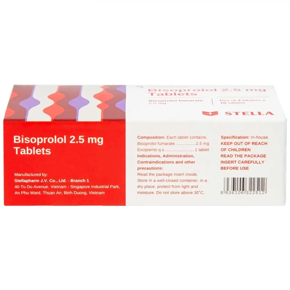 Hình ảnh Thuốc Bisoprolol 2.5mg Tablets Stella điều trị tăng huyết áp, đau thắt ngực mạn tính ổn định (3 vỉ x 10 viên)