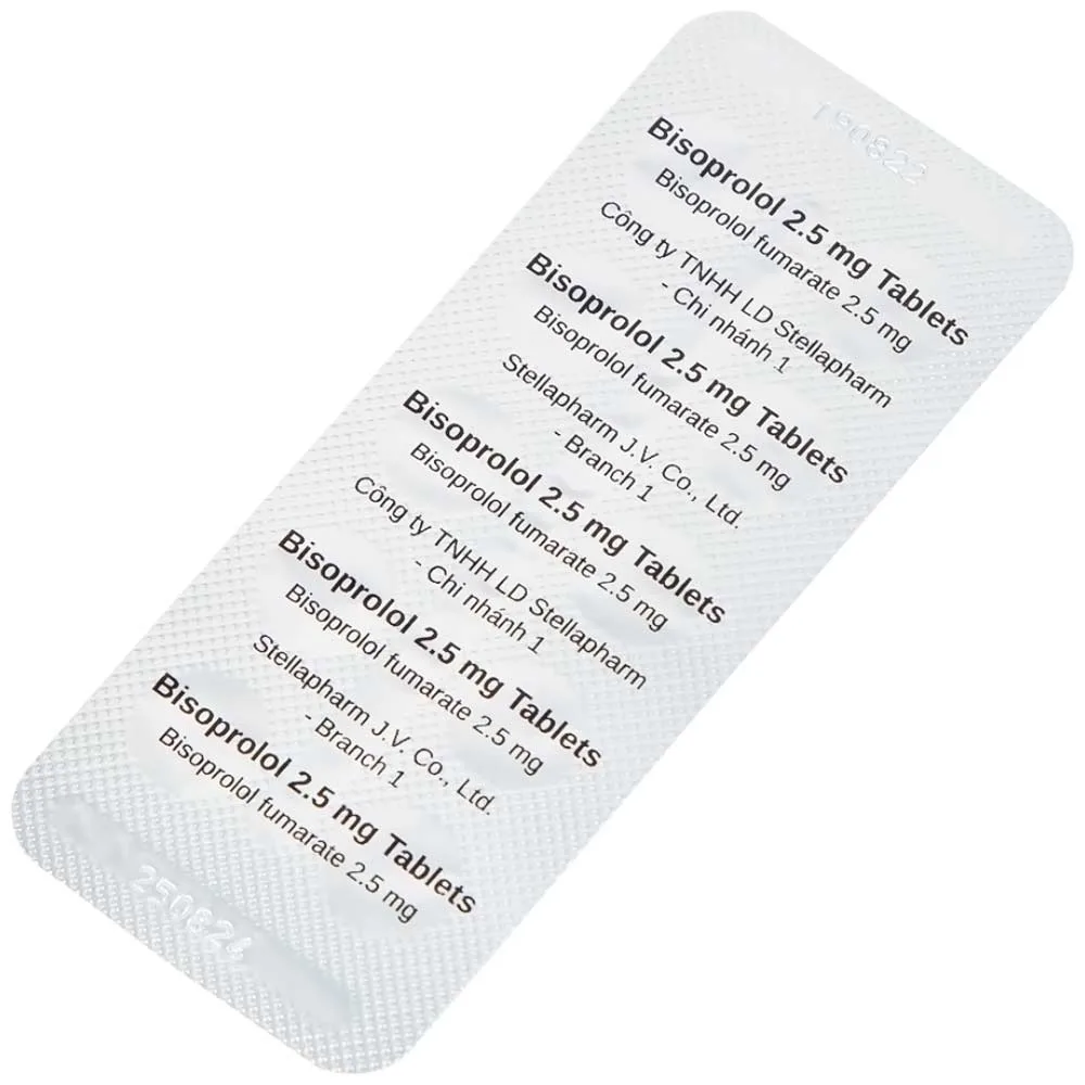 Hình ảnh Thuốc Bisoprolol 2.5mg Tablets Stella điều trị tăng huyết áp, đau thắt ngực mạn tính ổn định (3 vỉ x 10 viên)