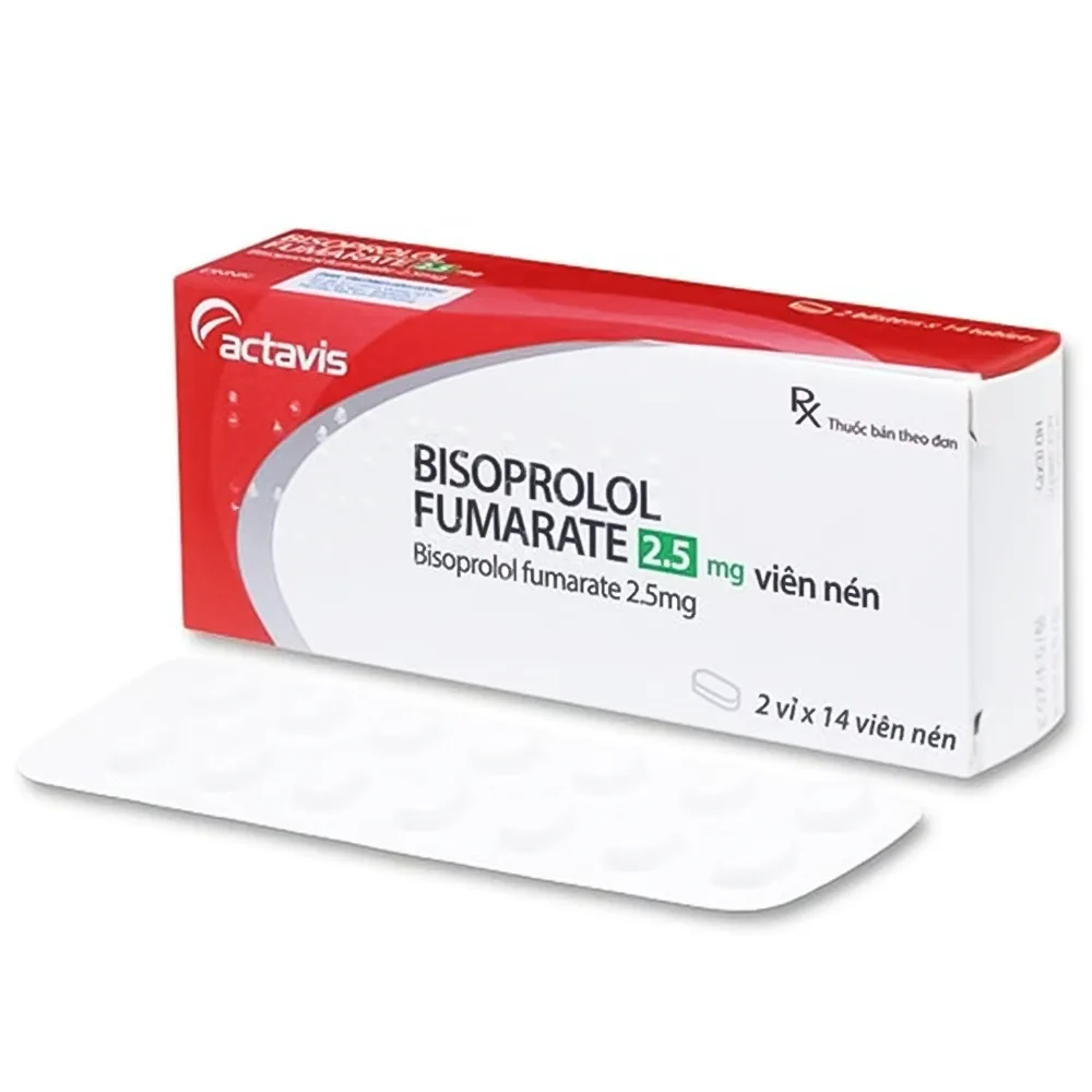 Hình ảnh Thuốc Bisoprolol Fumarate 2.5mg Actavis điều trị tăng huyết áp, đau thắt ngực ổn định mạn tính (2 vỉ x 14 viên)