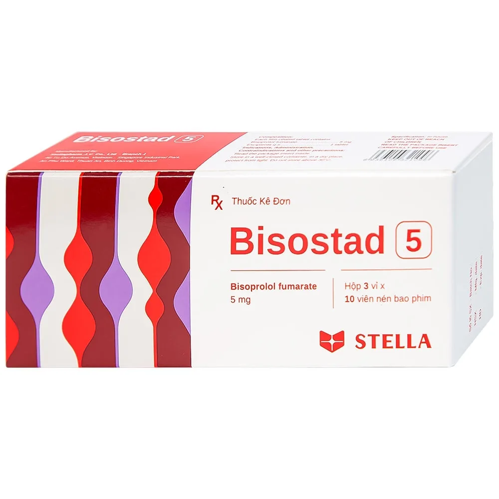 Hình ảnh Thuốc Bisostad 5 Stella điều trị tăng huyết áp và đau thắt ngực (3 vỉ x 10 viên)