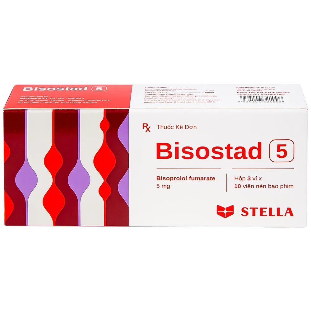 Hình ảnh Thuốc Bisostad 5 Stella điều trị tăng huyết áp và đau thắt ngực (3 vỉ x 10 viên)