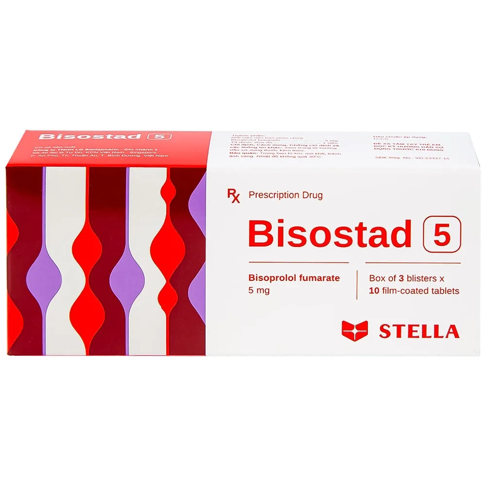 Hình ảnh Thuốc Bisostad 5 Stella điều trị tăng huyết áp và đau thắt ngực (3 vỉ x 10 viên)