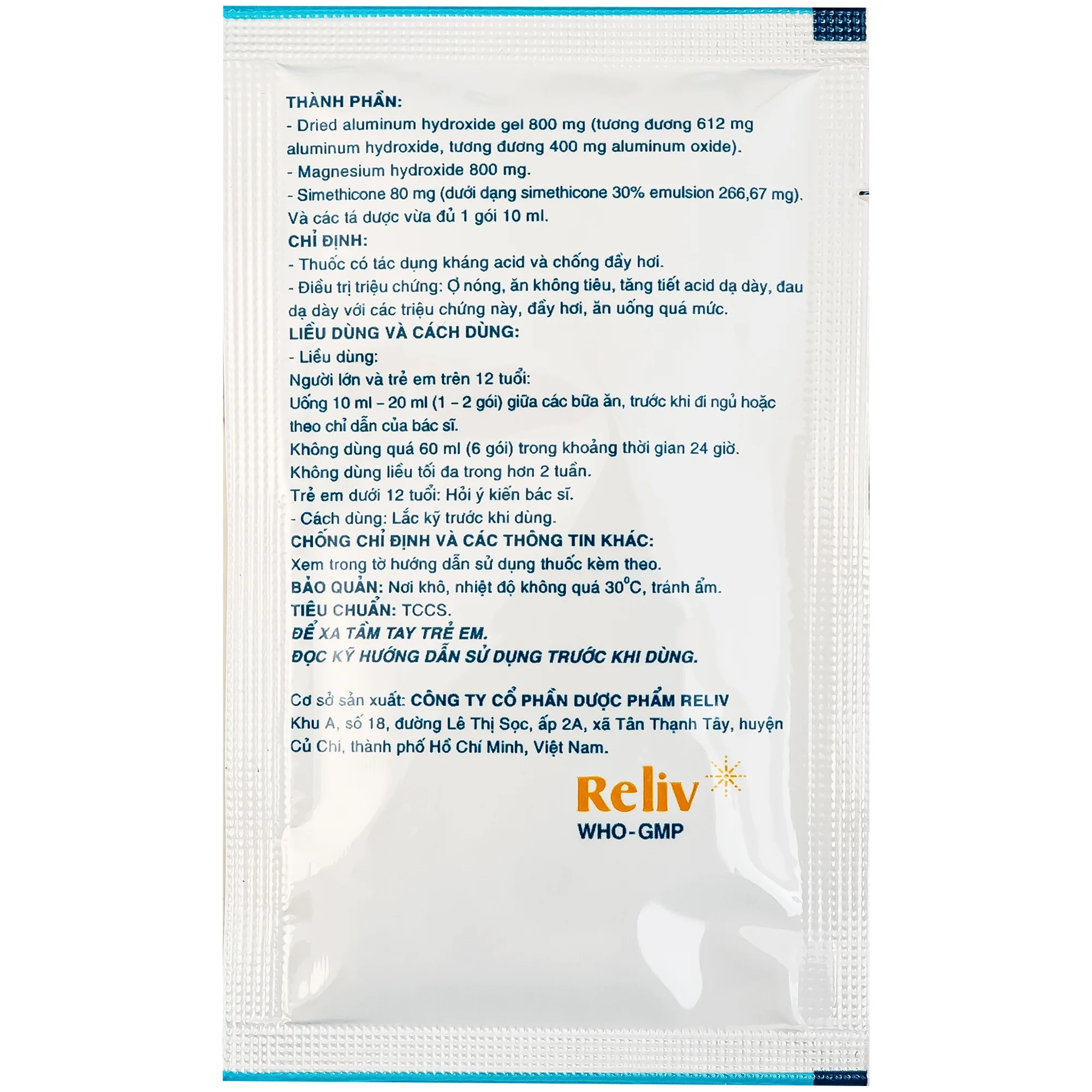 Hình ảnh Hỗn dịch uống Biviantac kháng acid vị dưa gang Reliv (30 gói x 10ml)