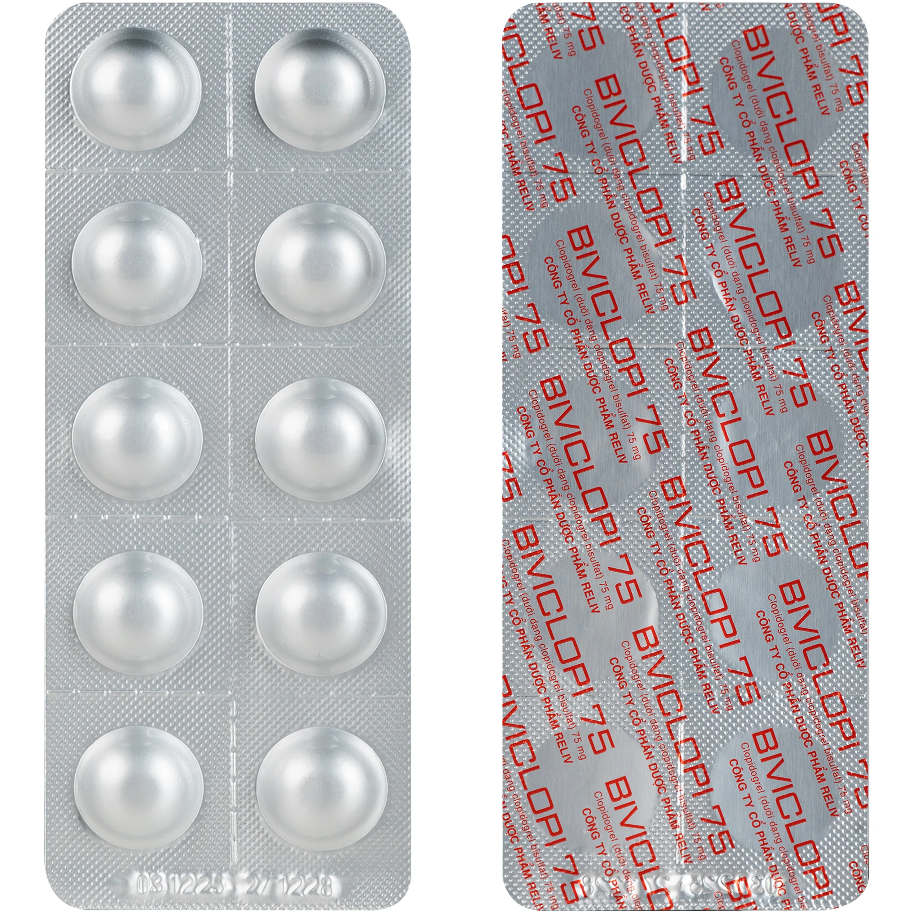 Hình ảnh Thuốc Biviclopi 75mg Reliv chỉ định để dự phòng và giảm nguy cơ xuất hiện các biến cố do xơ vữa động mạch hoặc thuyên tắc huyết khối (3 vỉ x 10 viên)