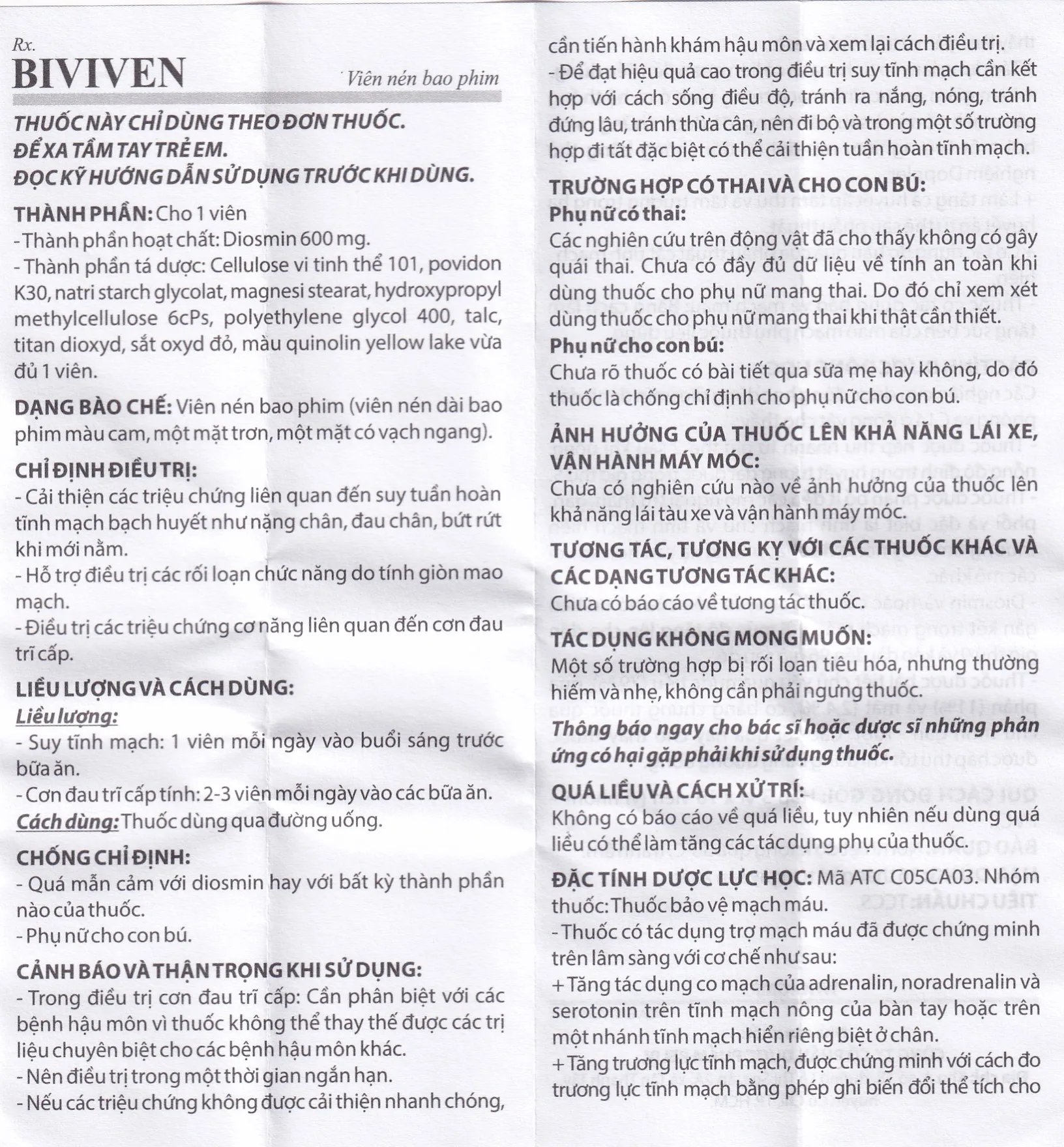 Hình ảnh Thuốc BiviVen 600mg Reliv hỗ trợ cải thiện triệu chứng suy tuần hoàn tĩnh mạch bạch huyết (3 vỉ x 10 viên)