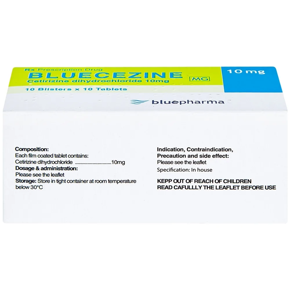 Hình ảnh Thuốc Bluecezine 10mg Bluepharma điều trị dị ứng, viêm mũi dị ứng (10 vỉ x 10 viên)
