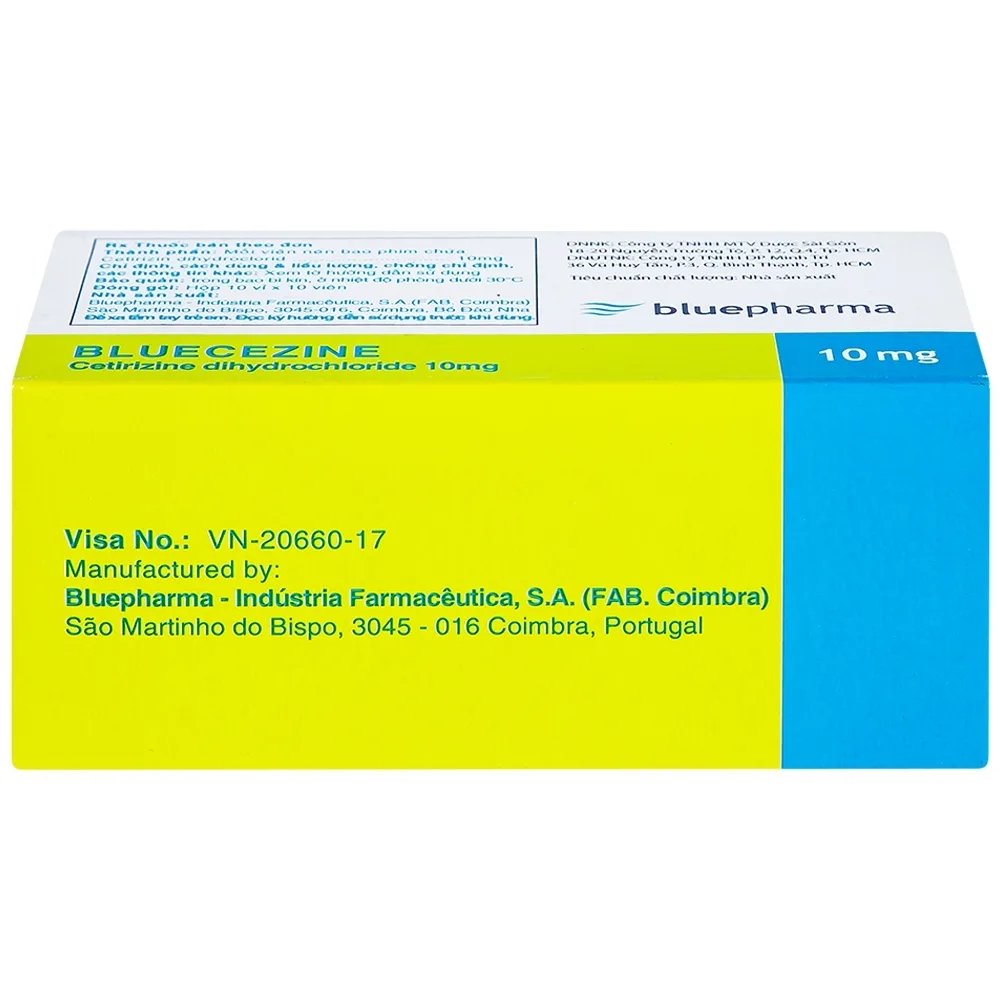 Hình ảnh Thuốc Bluecezine 10mg Bluepharma điều trị dị ứng, viêm mũi dị ứng (10 vỉ x 10 viên)