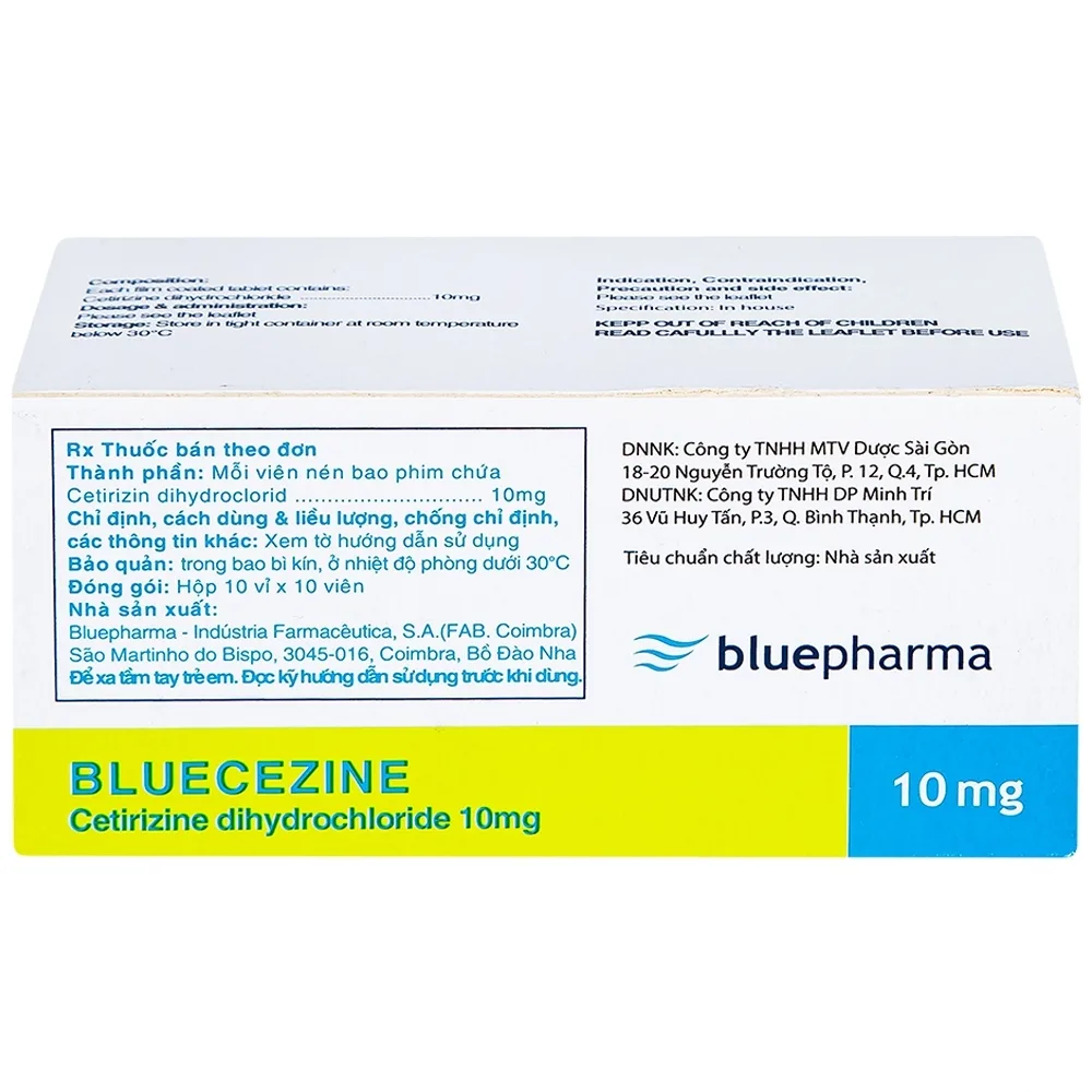 Hình ảnh Thuốc Bluecezine 10mg Bluepharma điều trị dị ứng, viêm mũi dị ứng (10 vỉ x 10 viên)