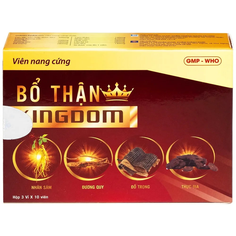 Hình ảnh Thuốc Bổ thận Kingdom Hgsg Pharma bồi bổ cơ thể, trị các chứng thận dương suy, lãnh cảm (3 vỉ x 10 viên)