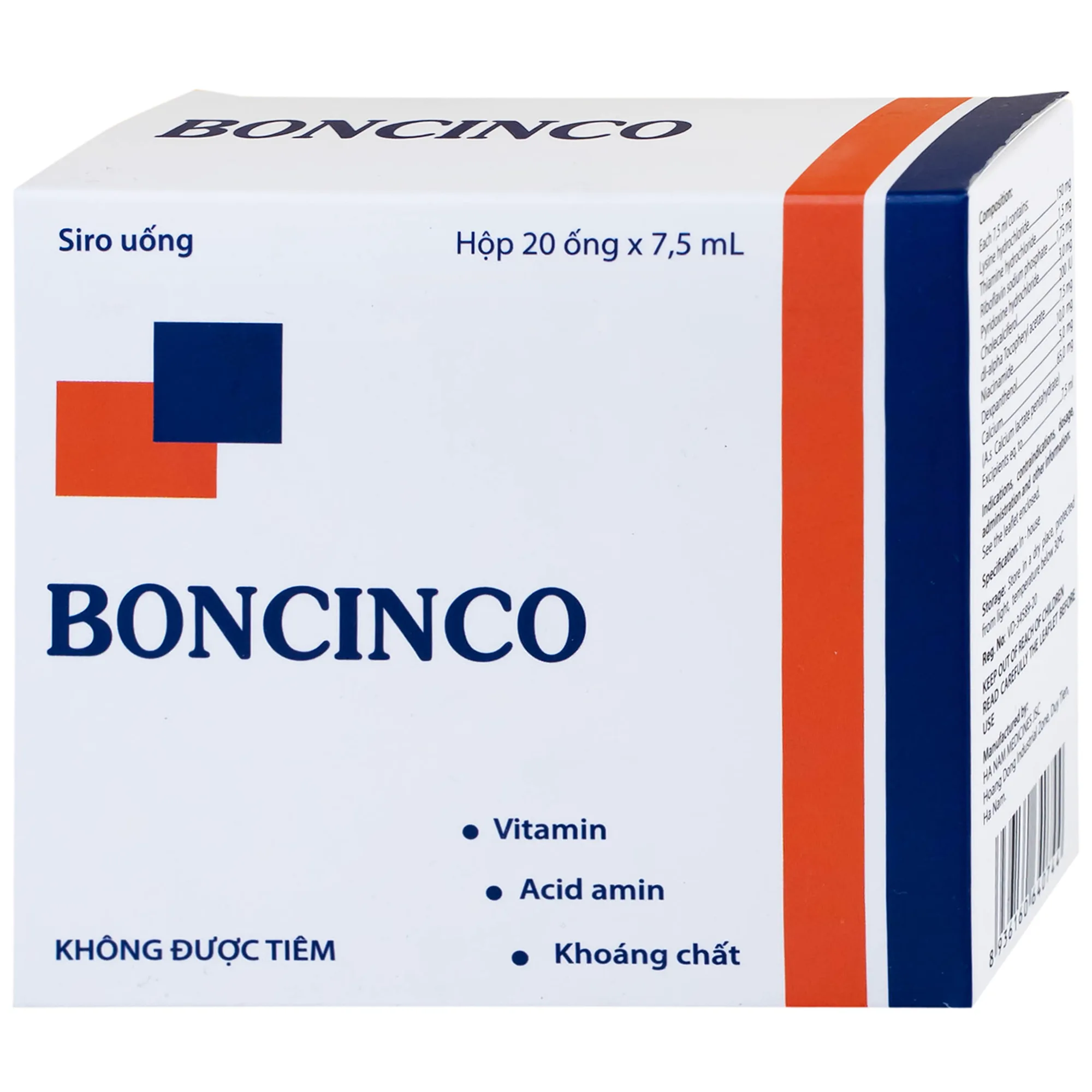 Hình ảnh Thuốc Boncinco Hà Nam giúp bổ sung các vitamin và acid amin thiết yếu (20 ống x 7.5ml)