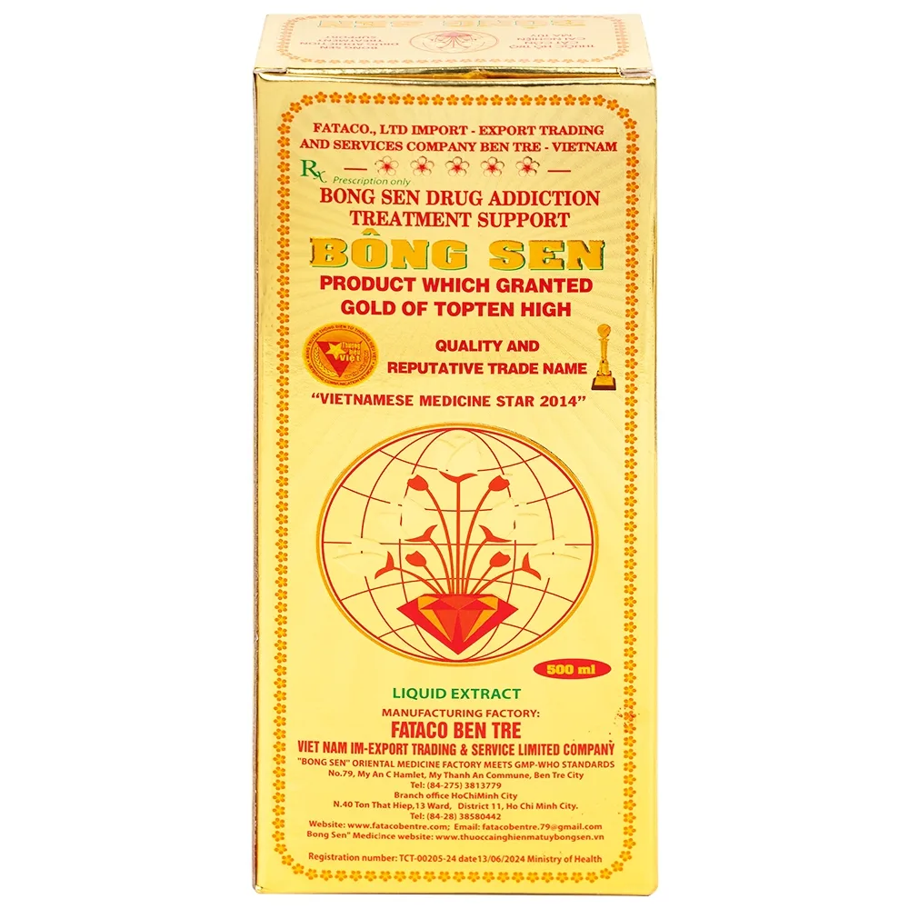 Hình ảnh Thuốc nước uống Bông Sen 500ml Fataco hỗ trợ cắt cơn cai nghiện ma túy (4 chai)