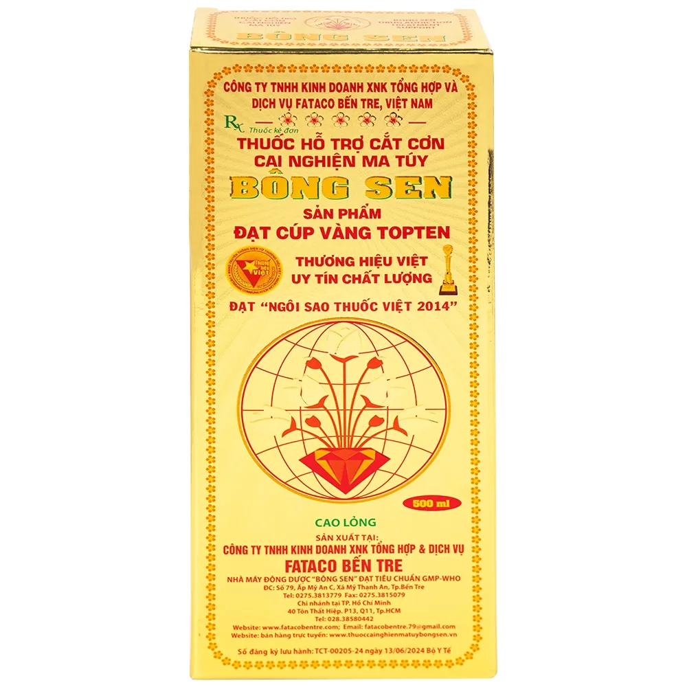 Hình ảnh Thuốc nước uống Bông Sen 500ml Fataco hỗ trợ cắt cơn cai nghiện ma túy (4 chai)