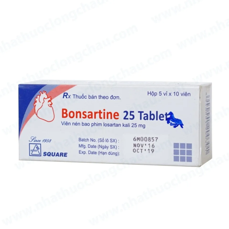 Hình ảnh Thuốc Bonsartine 25 Tablet Square điều trị tăng huyết áp, đái tháo đường (5 vỉ x 10 viên) 