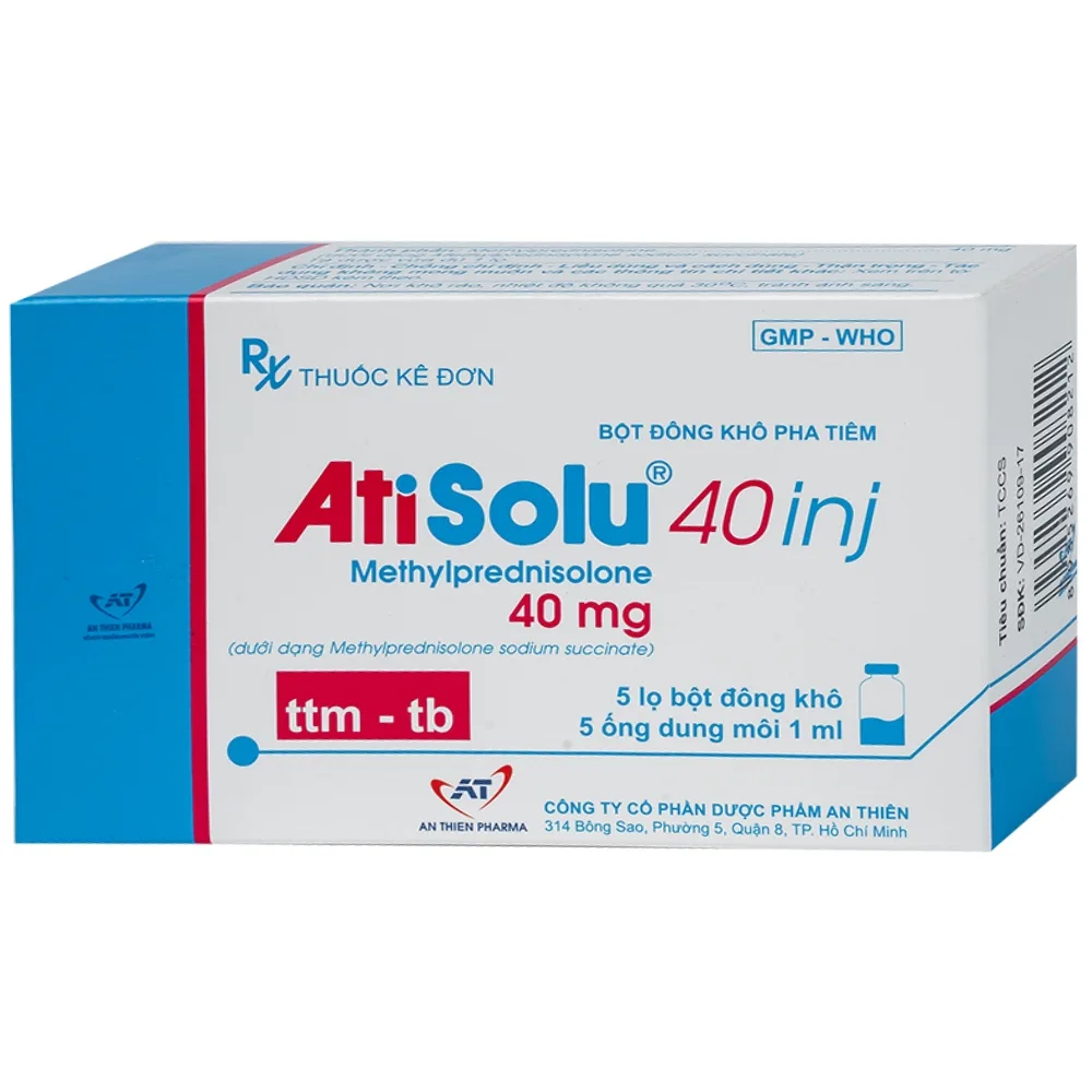 Hình ảnh Bột đông khô pha tiêm Atisolu 40 inj An Thiên điều trị bệnh lý về da, dạ dày (5 lọ bột x 5 ống dung môi 1ml)