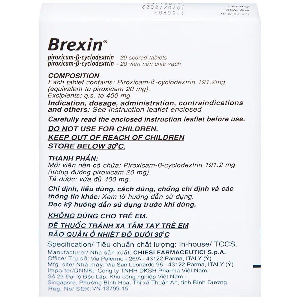 Hình ảnh Thuốc Brexin Chiesi giảm các triệu chứng do viêm xương khớp (2 vỉ x 10 viên)