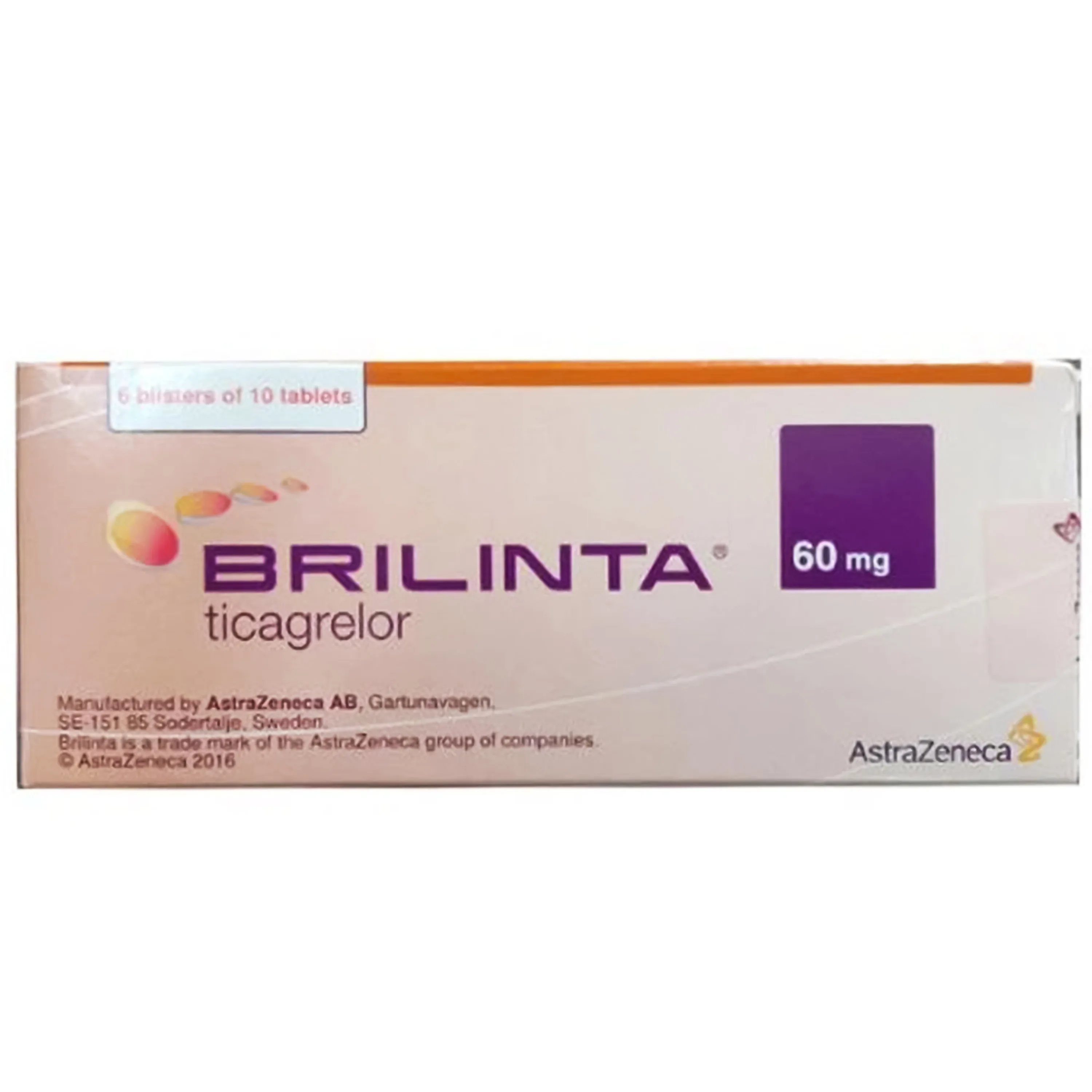 Hình ảnh Thuốc Brilinta AstraZeneca 60mg giảm nguy cơ bị lên cơn đau tim, đột quỵ (6 vỉ x 10 viên)