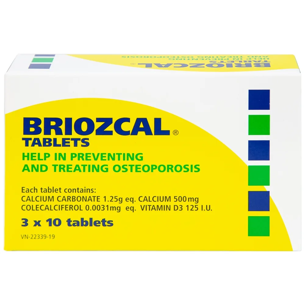 Hình ảnh Thuốc Briozcal Bridge Healthcare dự phòng và điều trị thiếu hụt calci, vitamin D3 (3 vỉ x 10 viên)