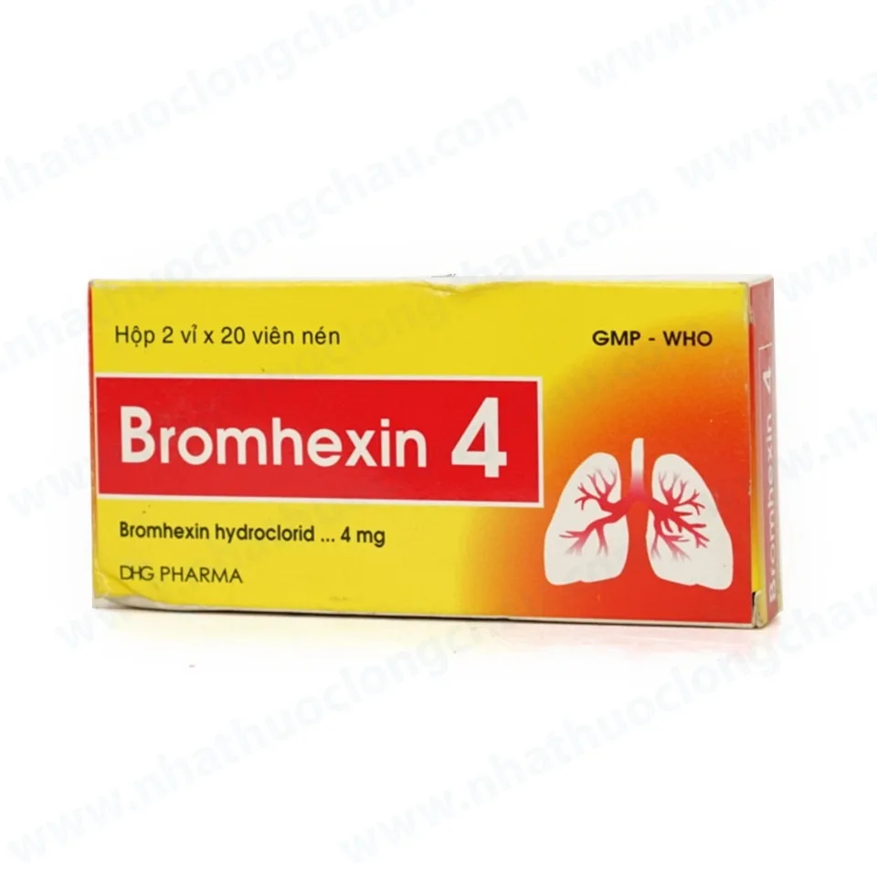 Hình ảnh Thuốc Bromhexin 4 DHG điều trị rối loạn tiết dịch phế quản trong viêm phế quản cấp tính (2 vỉ x 20 viên)