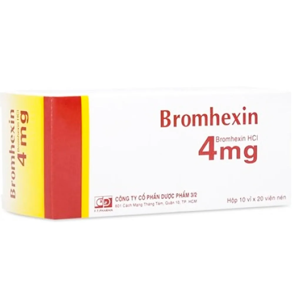 Hình ảnh Thuốc Bromhexin 4mg Dược 3-2 tan đàm trong viêm khí phế quản, viêm phế quản mạn tính (10 vỉ x 20 viên)