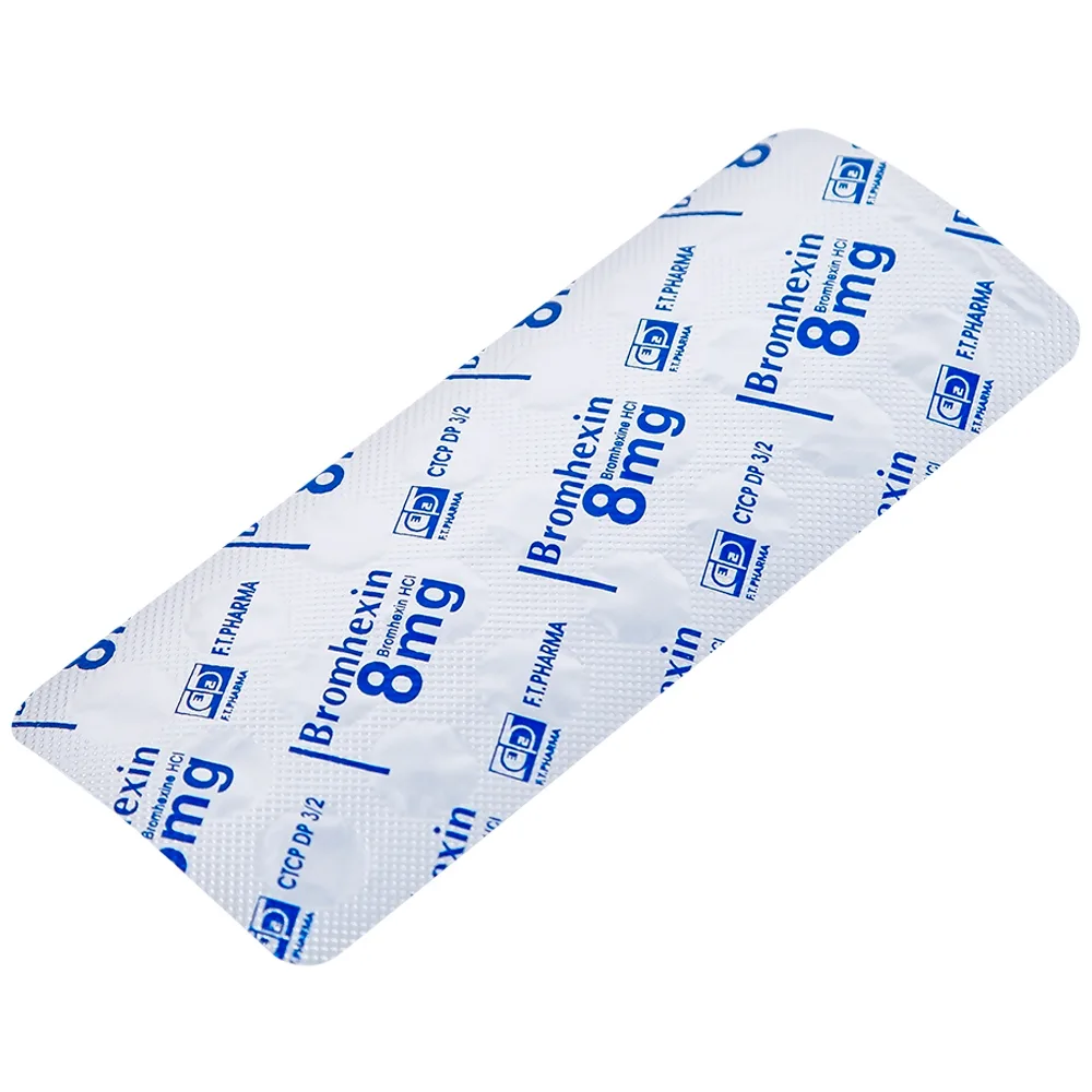 Hình ảnh Thuốc Bromhexin 8mg Dược 3-2 tan đàm trong viêm khí phế quản, viêm phế quản mạn tính (10 vỉ x 20 viên)