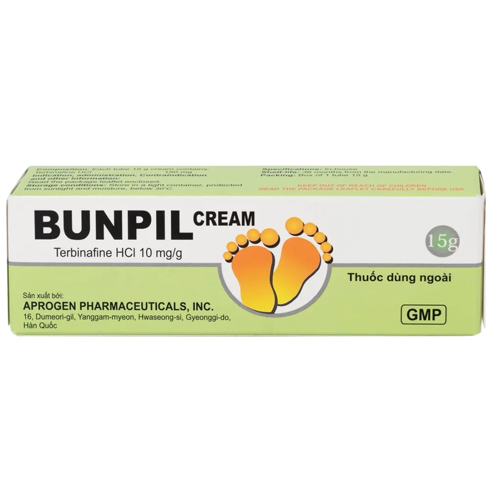 Hình ảnh Kem bôi ngoài da Bunpil 10mg Aprogen điều trị nấm da, lang ben (15g)