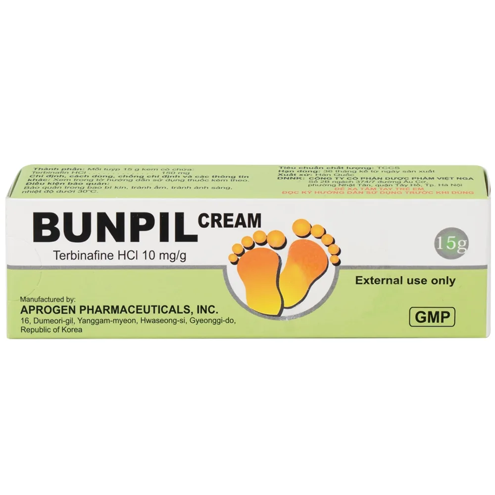 Hình ảnh Kem bôi ngoài da Bunpil 10mg Aprogen điều trị nấm da, lang ben (15g)