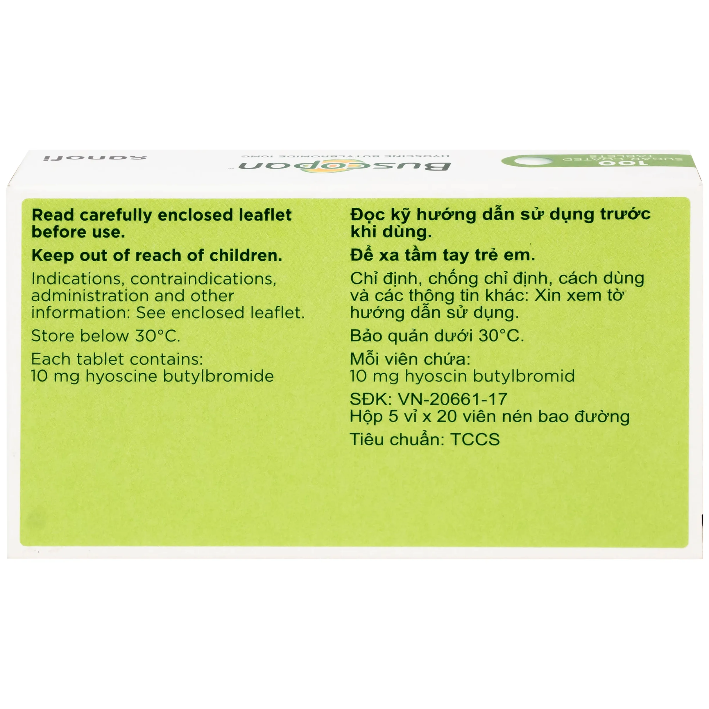 Hình ảnh Thuốc Buscopan 10mg Sanofi giảm co thắt cơ trơn đường sinh dục – tiết niệu (5 vỉ x 20 viên)