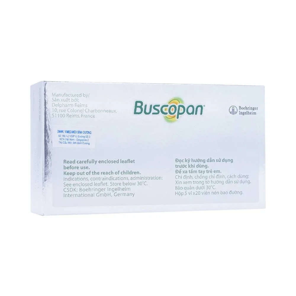 Hình ảnh Thuốc Buscopan Boehringer giảm co thắt cơ trơn đường sinh dục, tiết niệu, đường tiêu hóa (5 vỉ x 20 viên)