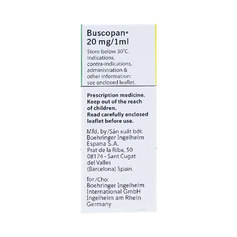 Hình ảnh Thuốc tiêm Buscopan Boehringer điều trị co thắt dạ dày, ruột (2 vỉ x 5 ống)