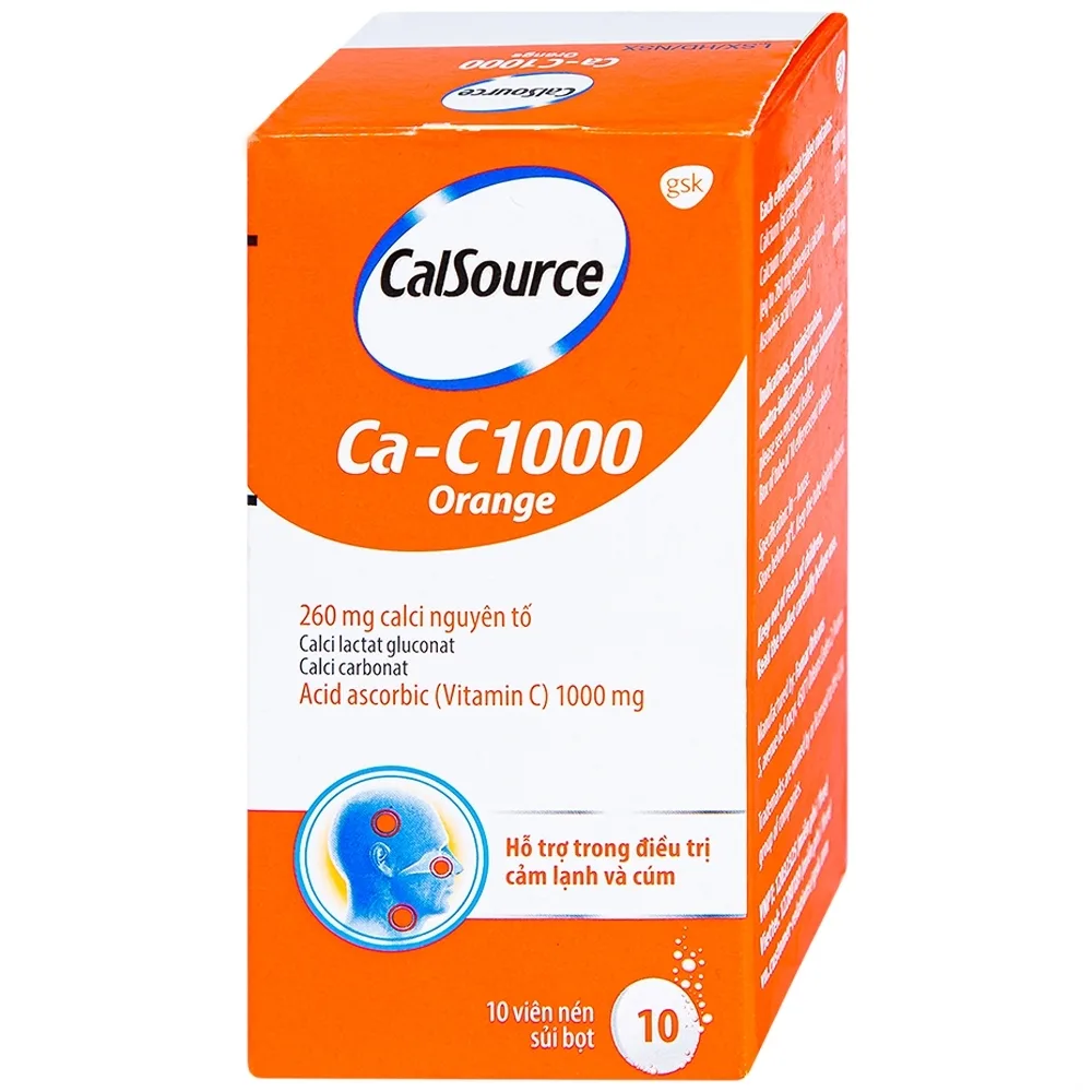 Hình ảnh Viên sủi Ca-C1000 Orange Gsk điều trị thiếu calci hoặc vitamin C (10 viên)
