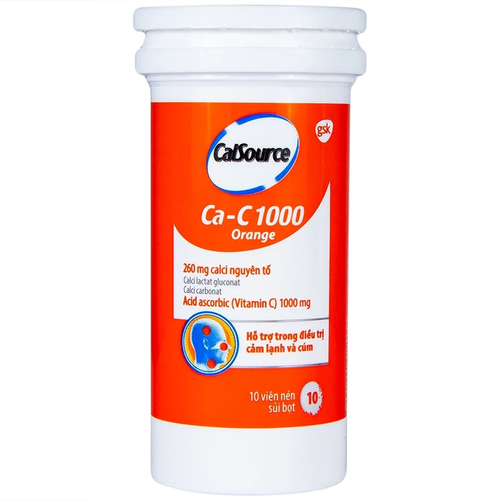 Hình ảnh Viên sủi Ca-C1000 Orange Gsk điều trị thiếu calci hoặc vitamin C (10 viên)