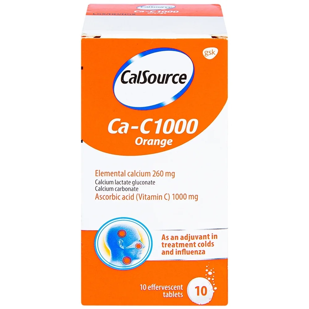 Hình ảnh Viên sủi Ca-C1000 Orange Gsk điều trị thiếu calci hoặc vitamin C (10 viên)