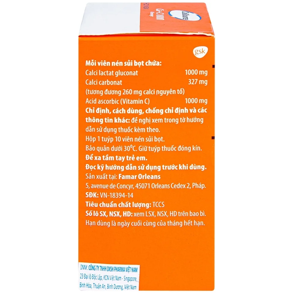 Hình ảnh Viên sủi Ca-C1000 Orange Gsk điều trị thiếu calci hoặc vitamin C (10 viên)