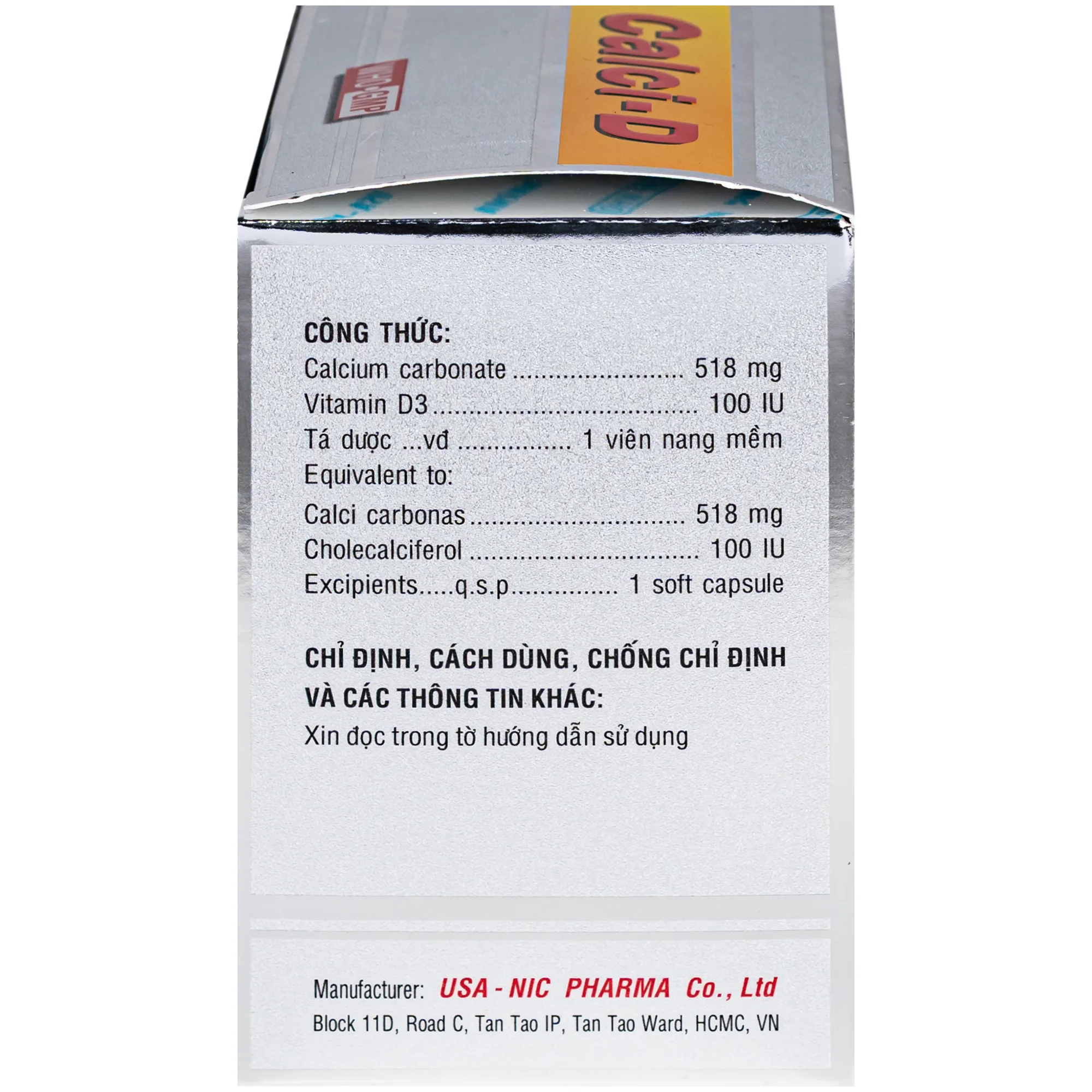 Hình ảnh Thuốc Calci-D Usa-nic phòng ngừa và điều trị tình trạng thiếu hụt canxi và vitamin D (10 vỉ x 10 viên)