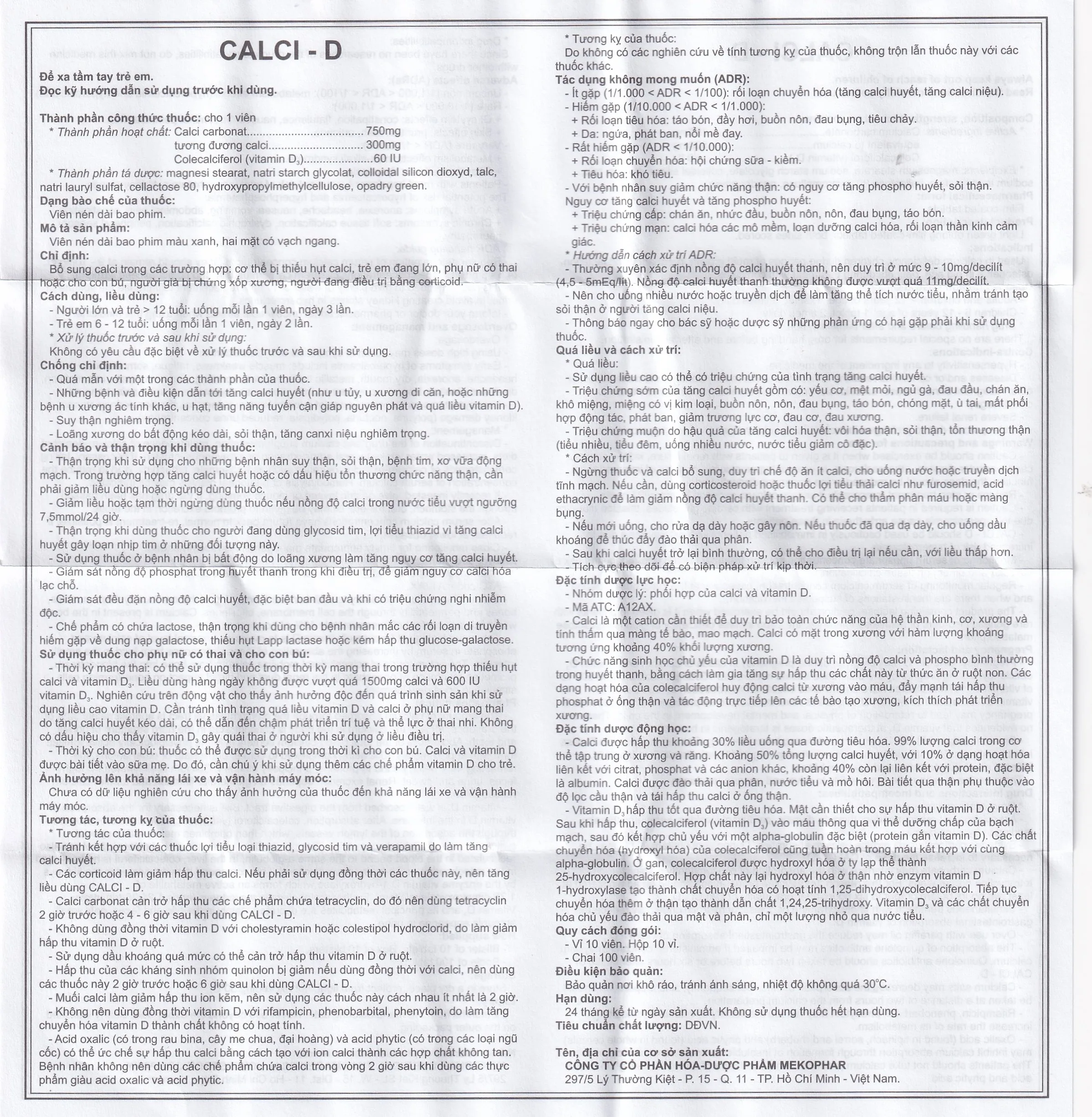 Hình ảnh Thuốc Calci - D Mekophar bổ sung calci (10 vỉ x 10 viên)