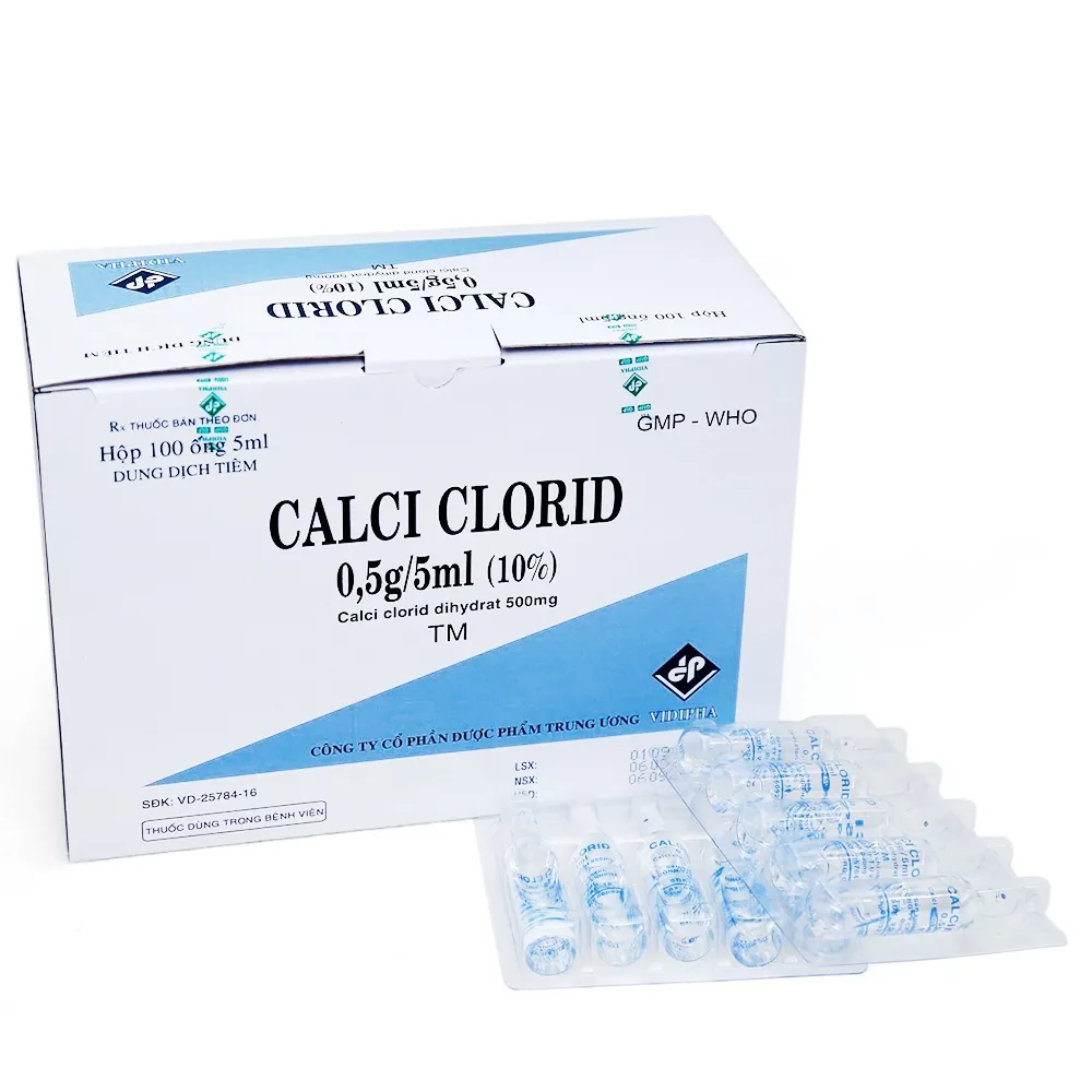 Hình ảnh Dung dịch tiêm Calci Clorid Vidipha điều trị co giật, co thắt thanh quản do hạ Calci huyết (100 ống x 5ml)