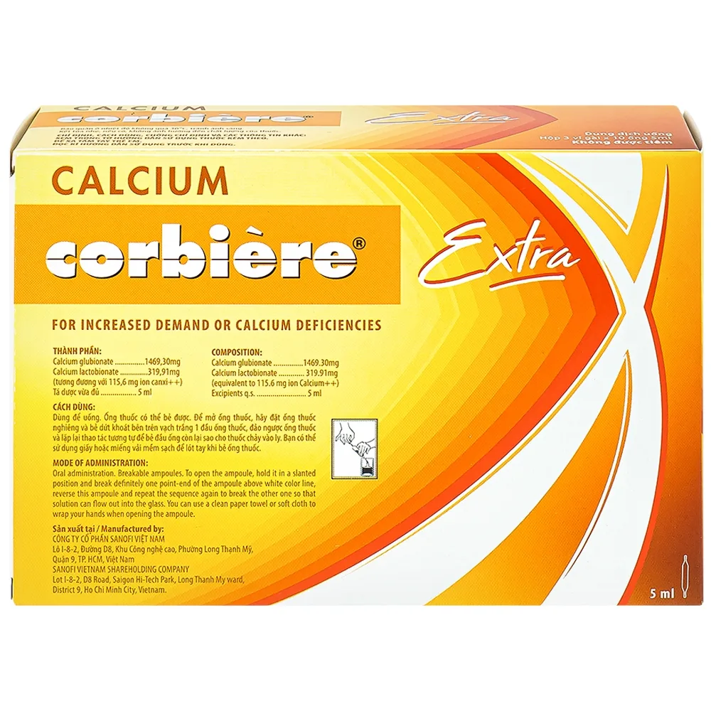 Hình ảnh Thuốc Calcium Corbiere Kids Extra Sanofi bổ sung canxi cho trẻ em (3 vỉ x 10 ống x 5ml)