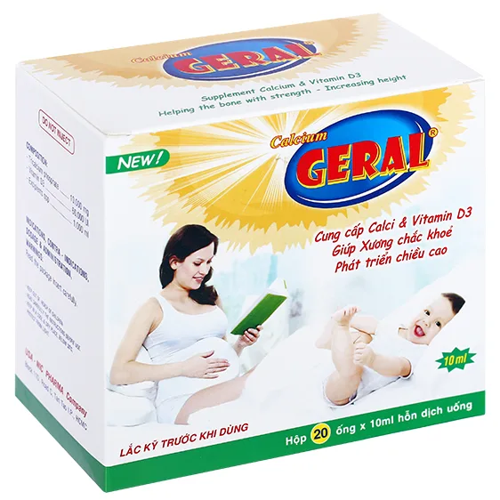 Hình ảnh Thuốc Calcium Geral 10ml Usa-Nic Pharma hỗ trợ cho trẻ em còi xương, chậm lớn, thiếu calci (20 ống)