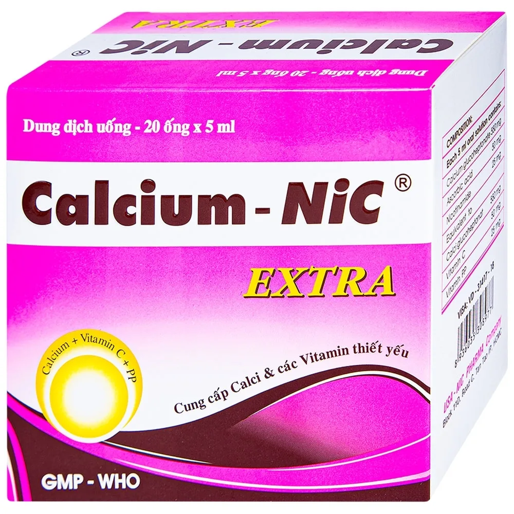Hình ảnh Dung dịch uống Calcium-NIC Extra bổ sung canxi và vitamin (20 ống x 5ml)