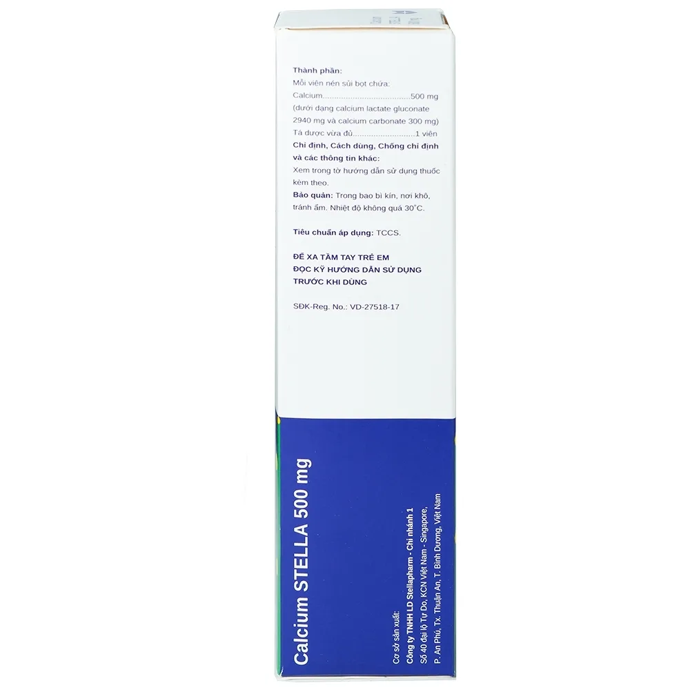 Hình ảnh Viên sủi Calcium Stella 500mg phòng và hỗ trợ điều trị loãng xương (20 viên)