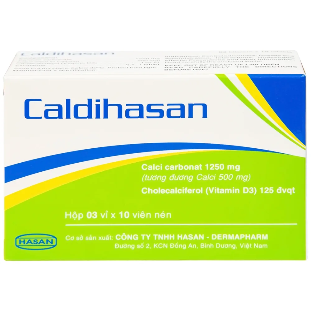 Hình ảnh Thuốc Caldihasan Hasan phòng và điều trị thiếu hụt vitamin D, canxi (3 vỉ x 10 viên)