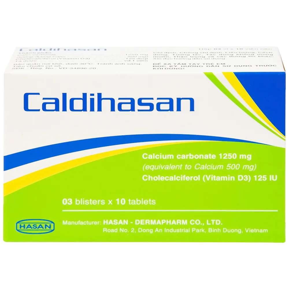 Hình ảnh Thuốc Caldihasan Hasan phòng và điều trị thiếu hụt vitamin D, canxi (3 vỉ x 10 viên)