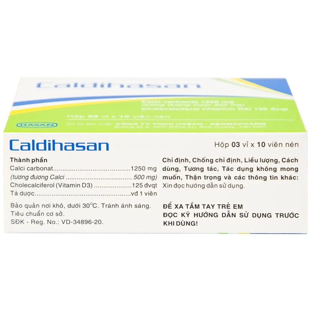 Hình ảnh Thuốc Caldihasan Hasan phòng và điều trị thiếu hụt vitamin D, canxi (3 vỉ x 10 viên)