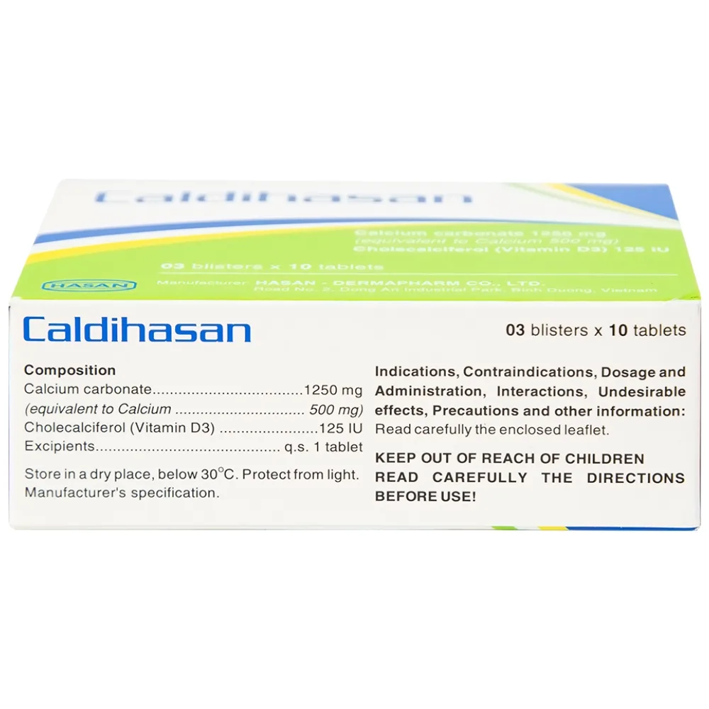 Hình ảnh Thuốc Caldihasan Hasan phòng và điều trị thiếu hụt vitamin D, canxi (3 vỉ x 10 viên)